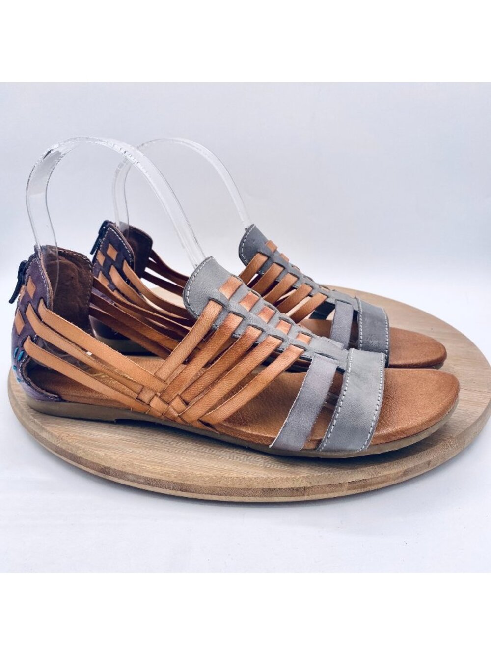 Bed|Stu ROAN Sandals Womens 8 38 Multicolor Leather Clarise Gladiator Flats Peep